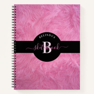 Trendy Imitats Pink Fur Girly Monogram Sketchbook Notizbuch