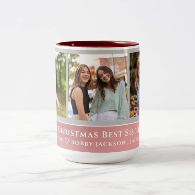 Trendy Imitats Rose Gold Script | Best Sisters Fot Zweifarbige Tasse (Mittel)