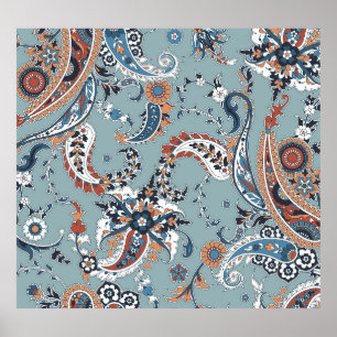 Trendy Indian Paisley: nahtloser Hintergrund. Poster