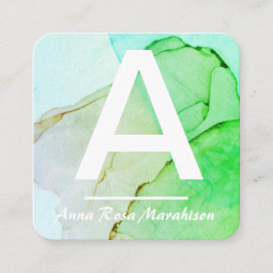 ~* Trendy INITIAL Abstrakt QR LOGO FOTO Aqua Quadratische Visitenkarte