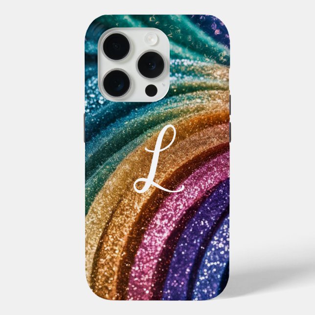 Trendy Initials Eleganter Rainbow Glitzer Case-Mate iPhone Hülle (Rückseite)