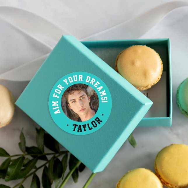 Trendy Inspirational Türkise Sport Foto Runder Aufkleber (Von Creator hochgeladen)