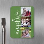 Trendy Instagram Foto Collage Custom Monogram Magnet<br><div class="desc">Verwenden Sie 3 quadratische Fotos,  um ein einzigartiges und persönliches Geschenk zu schaffen. Oder man behalte den Hipster Welpe und macht einen trendigen Sake. Wenn Sie die Bilder anpassen müssen,  klicken Sie auf das Werkzeug anpassen,  um Änderungen vorzunehmen.</div>