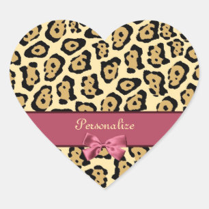 Trendy Jaguar Print mit rosa Ribbon Bow und Name Herz-Aufkleber