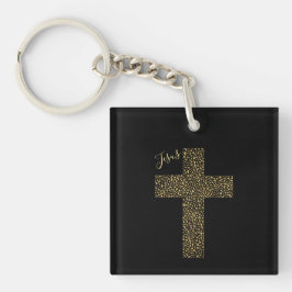 Trendy Jesus Gold Cross Black Schlüsselanhänger