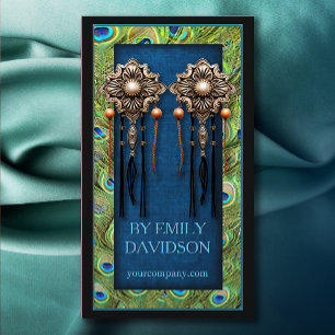 Trendy Jewel Earring Display Peacock Feathers Blue Visitenkarte