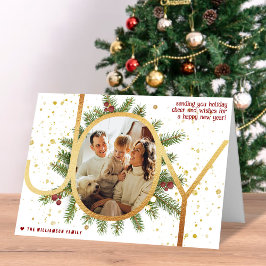 Trendy Joy Pine Boughs Wreath Weihnachts-Foto Feiertagskarte