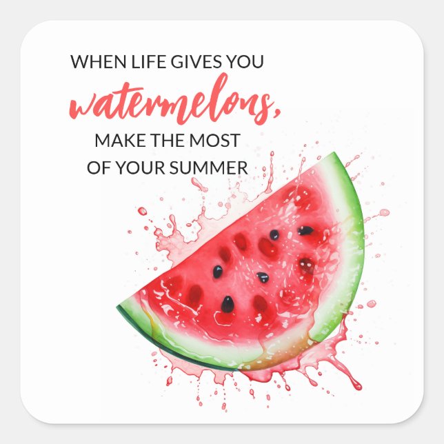 Trendy Juicy Watermelon Summer Design Motivierend Quadratischer Aufkleber (Vorderseite)