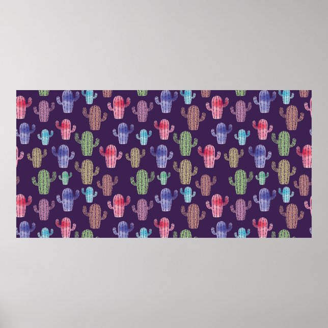 Trendy Kaktus Aquarell zeichnend nahtloses Muster Poster (Vorne)