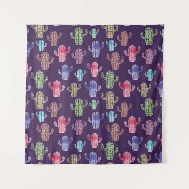 Trendy Kaktus Aquarell zeichnend nahtloses Muster  Wandteppich (Vorderseite)