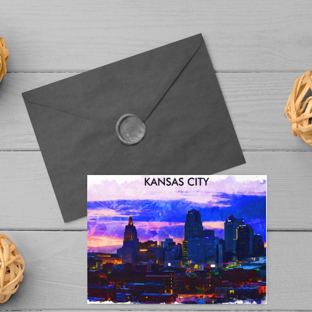 Trendy Kansas City Skyline Travel Watercolor Postkarte (kansas city skyline postcard)