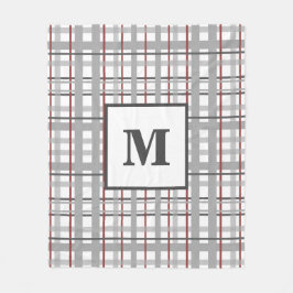 Trendy Kariert Red Silver Gray Monogram Fleecedecke