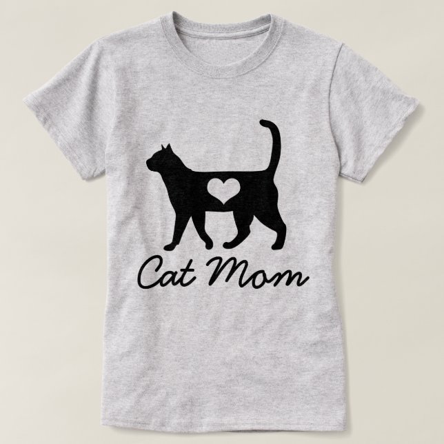 Trendy Katzen-Mama-Katzen-Silhouette u. Herz T-Shirt (Design vorne)