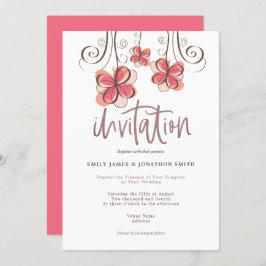 Trendy Künstlerisch Pink Watercolor Blumenschrift  Einladung