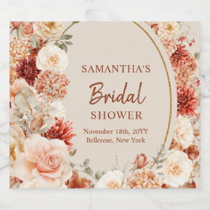 Trendy Kupferhydrangea und Rose Herbst Alkoholflaschenetikett