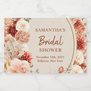 Trendy Kupferhydrangea und Rose Herbst Alkoholflaschenetikett