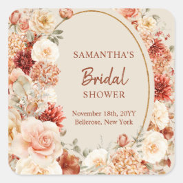 Trendy Kupferhydrangee und Rose Herbstaufkleber Quadratischer Aufkleber