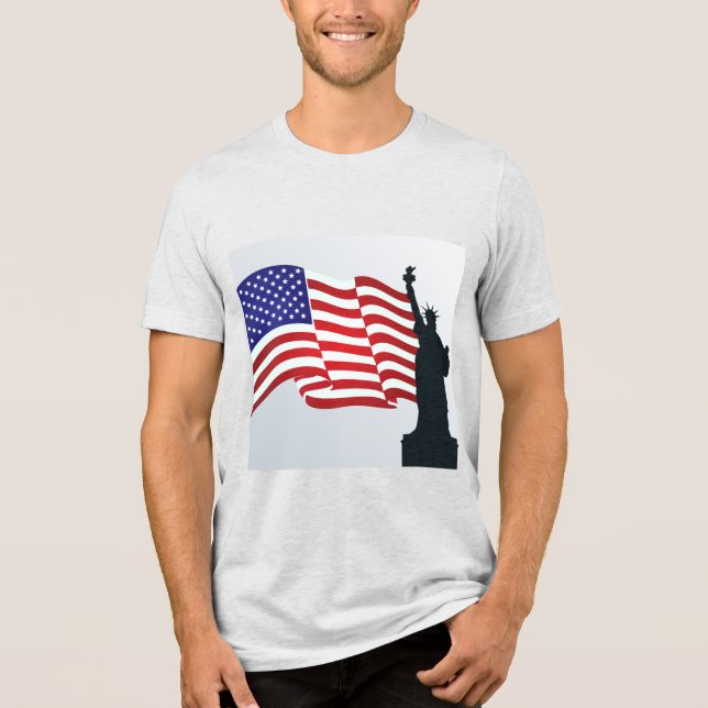 Trendy Lady Liberty und die amerikanische Flagge Tri-Blend Shirt (Vorderseite)