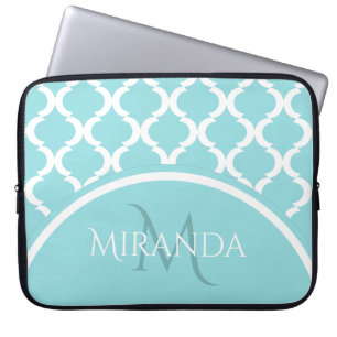 Trendy Large Aqua Quatrefolie Monongram und Name Laptopschutzhülle