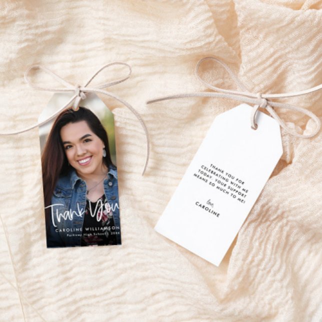 Trendy Lässig Script Abschluss Foto Vielen Dank Geschenkanhänger (Von Creator hochgeladen)