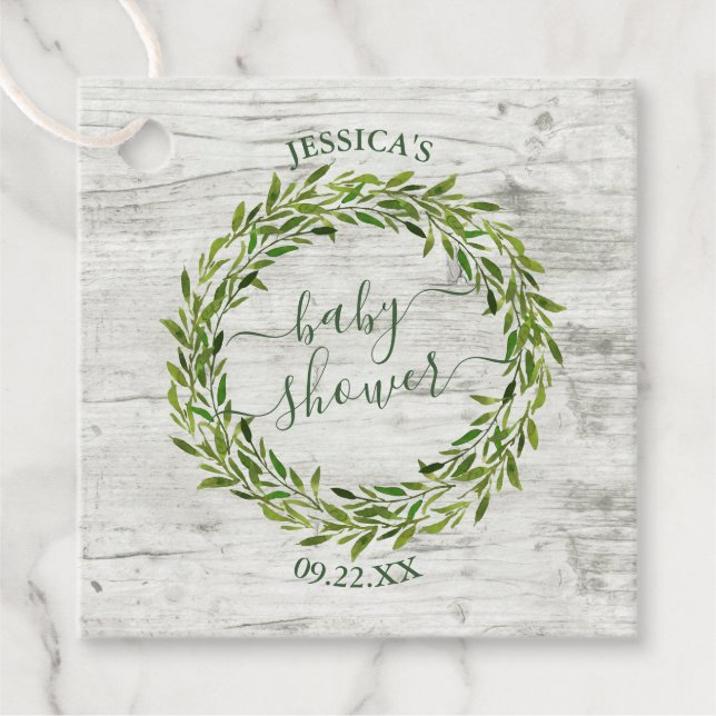 Trendy Laurel Wreath Greenery Baby Shower Geschenkanhänger (Vorderseite)