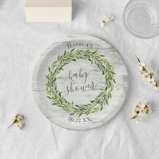 Trendy Laurel Wreath Greenery Baby Shower Pappteller (Von Creator hochgeladen)