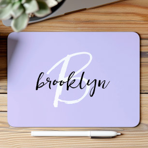 Trendy Lavender Schwarz-weiß Script Monogram Mousepad