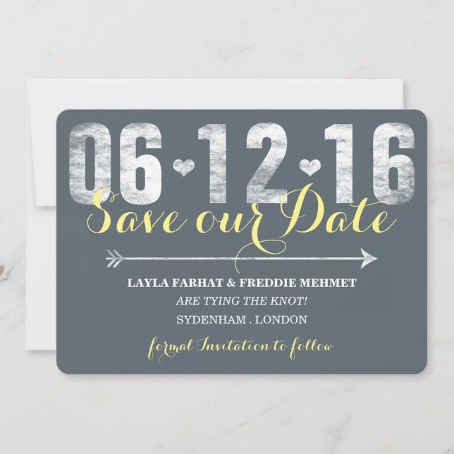 Trendy Lemon & Gray Save the Date (Vorderseite)