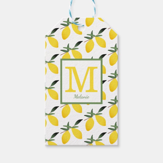 Trendy Lemon Monogram Name Geschenkanhänger (Vorderseite)