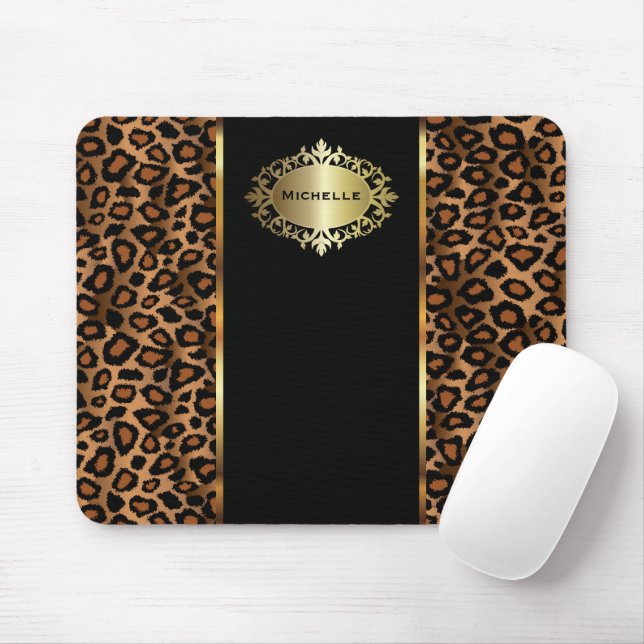 Trendy Leopard Animal Print mit Gold Akzenten Mousepad (Mit Mouse)