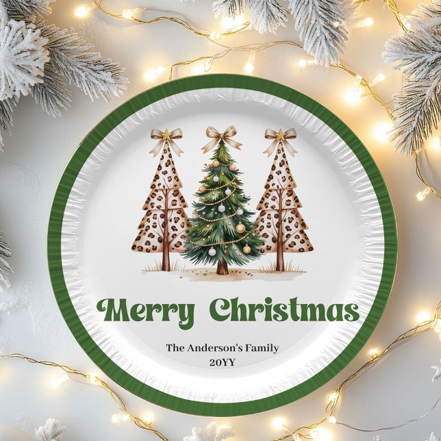 Trendy Leopard Christmas Tree Custom Name Plates Pappteller (Trendy Leopard Christmas Tree Custom Name Paper Plates)