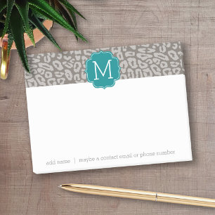 Trendy Leopard Druckmuster mit Aqua Monogram Post-it Klebezettel