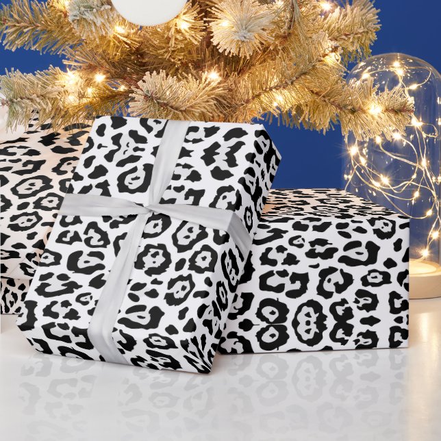 Trendy leopard Druckmuster schwarz grau weiß chic Geschenkpapier (Feiertage)