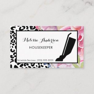 Trendy Leopard Print Floral Housekeeper und Vakuum Visitenkarte