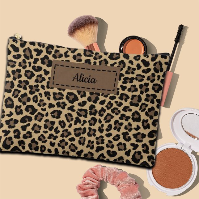 Trendy Leopard Print Individuelle Name Zubehörtasche (Von Creator hochgeladen)