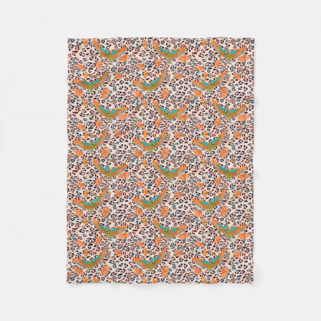 Trendy leopard print, Paradiesvögel, orange Fleecedecke (Vorderseite)