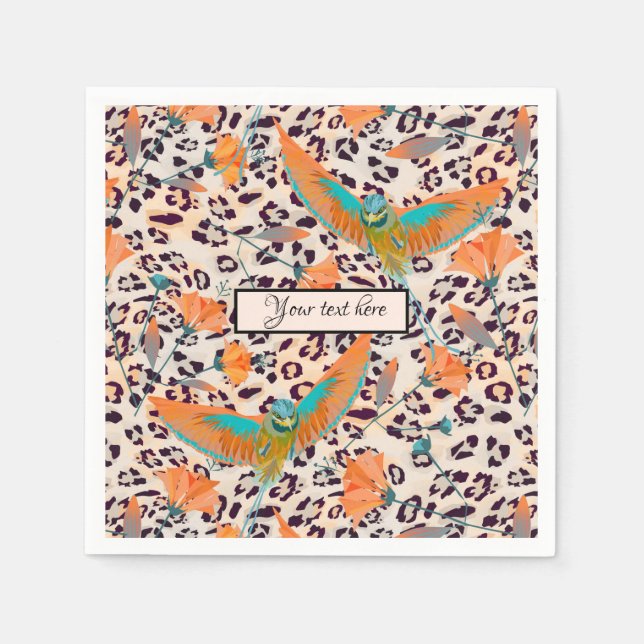 Trendy leopard print, Paradiesvögel, orange Serviette (Vorderseite)