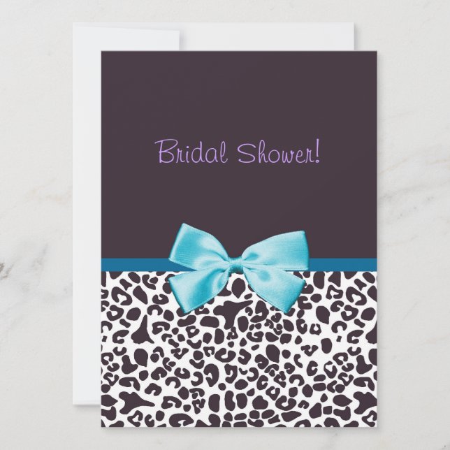 Trendy Leopard Print und Blue Ribbon Brautparty Einladung (Vorderseite)