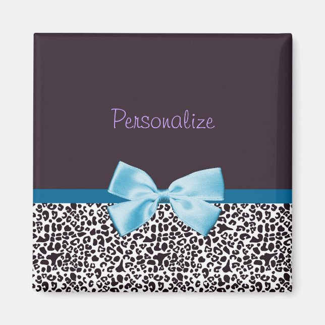 Trendy Leopard Print und Blue Ribbon mit Namen Magnet (Vorne)