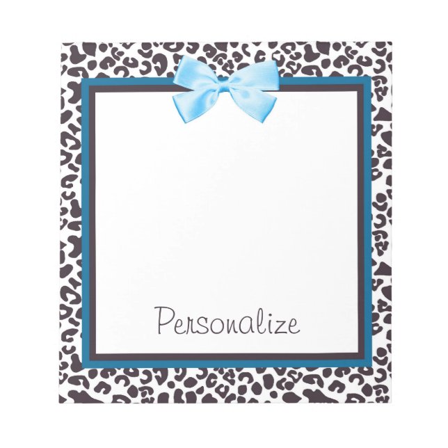 Trendy Leopard Print und Blue Ribbon mit Namen Notizblock (Vorderseite)