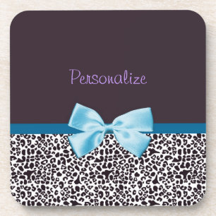 Trendy Leopard Print und Blue Ribbon mit Namen Untersetzer