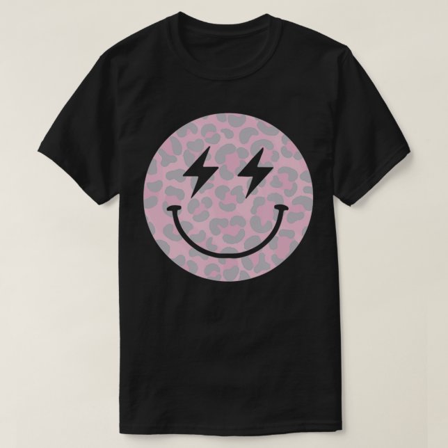 Trendy Leopard Smiley Blitzschlag  T-Shirt (Design vorne)