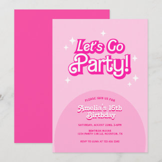 Trendy Let's Go Party pink Geburtstag Einladung