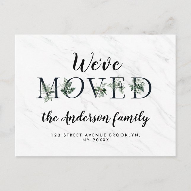 Trendy Letters marbeln Neue Zuhause Postkarte (Vorderseite)