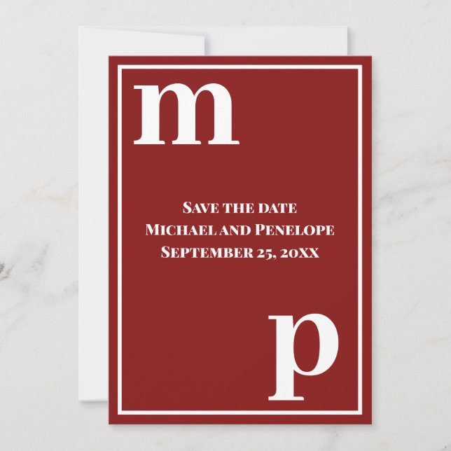 Trendy Letters Monogram Garnet Red Save the Date Einladung (Vorderseite)