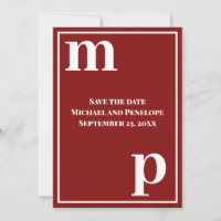 Trendy Letters Monogram Garnet Red Save the Date