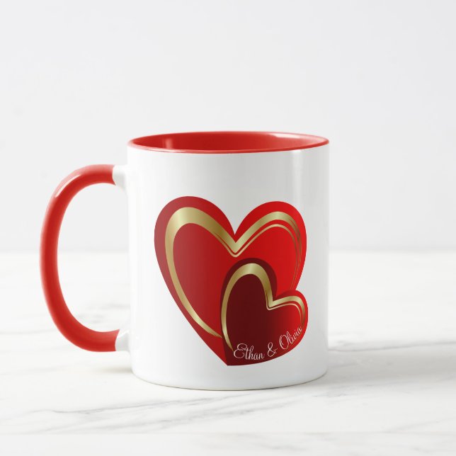 Trendy Liebe Red Hearts Personalisiert Wedding Ges Tasse (Links)