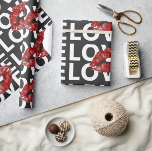 Trendy Liebe Typografie Rote Lippen Valentinstag Geschenkpapier