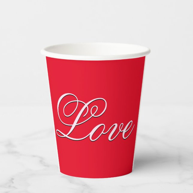 Trendy Liebe Wedding Calligraphy Script Red Pappbecher (Vorderseite)