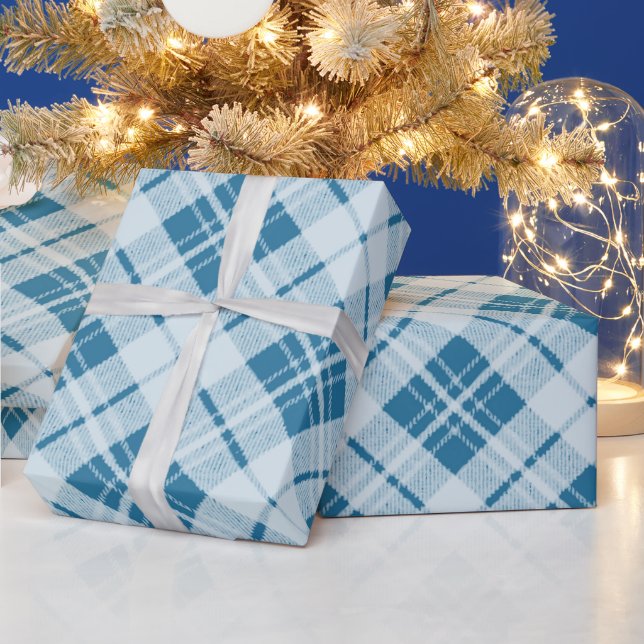 Trendy Light Blue tartan Geschenkpapier (Feiertage)